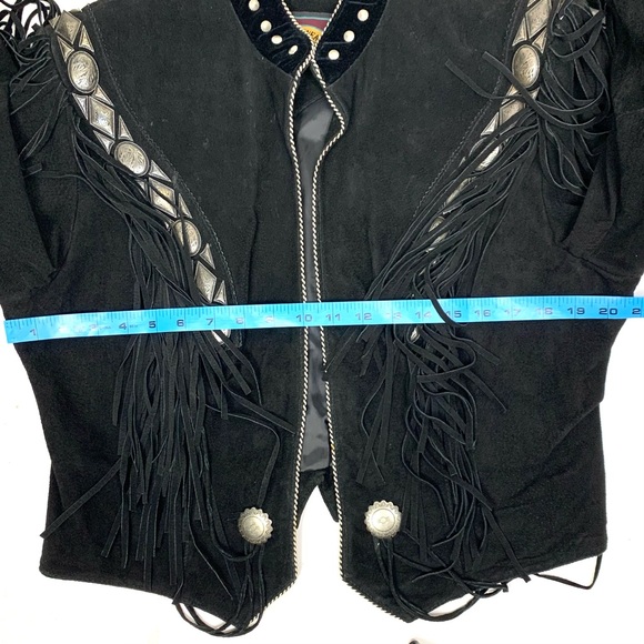 Vintage Pioneer Wear Women L Suede Leather Jacket Concho Fringe Studded Western - Picture 11 of 16